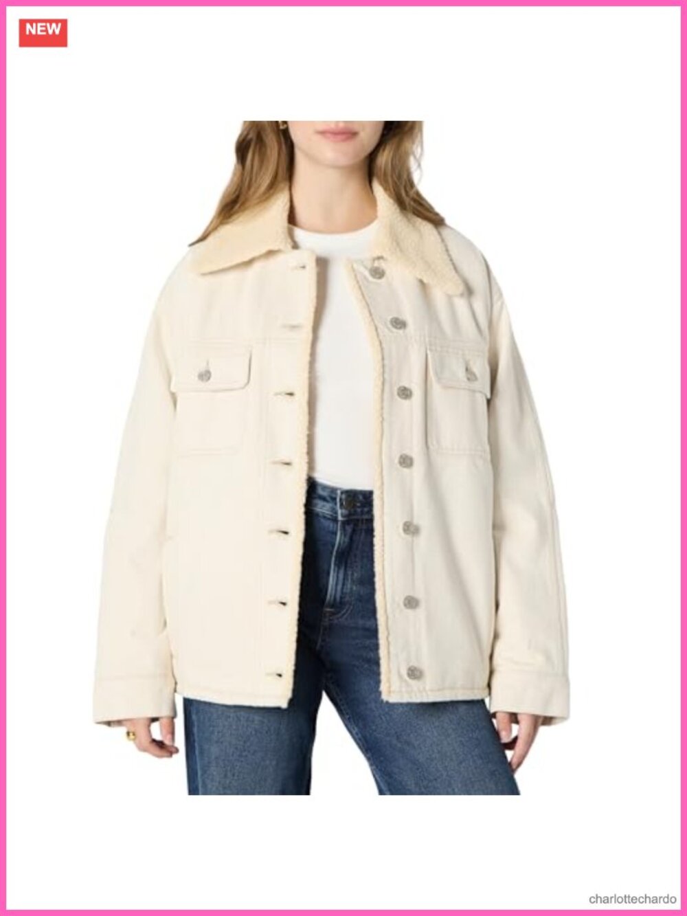 Oversized-Fit Denim Jacket with Faux Shearling Collar and Lining Heavyweight